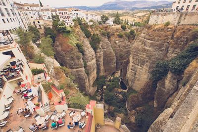 High angle view of buildings in town