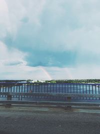 Bridge over road against sky in city