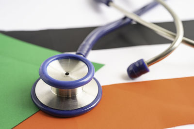 Close-up of stethoscope on table