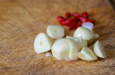 High angle view of eggs on white table