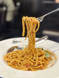 Close-up of noodles in plate