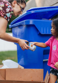 Environmental conservation concept, recycling, cardboard, plastic, and metal cans