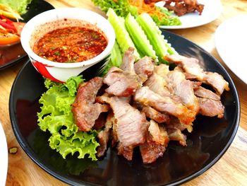 High angle view of meal served in plate