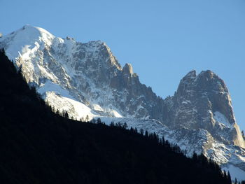 Scenic view of snowcapped mountains against clear sky