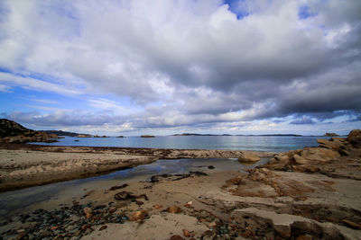 Scenic view of beach against sky