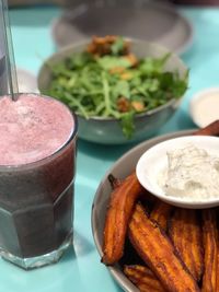 High angle view of food in plate on table