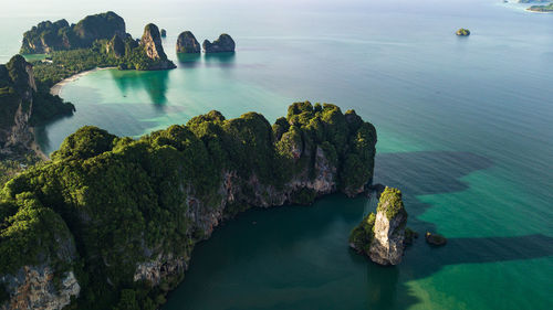 High angle view of rocks in sea