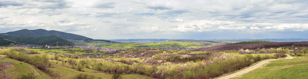 Panoramic view of rasinari village, transylvania, cindrel mountains, sibiu county, romania