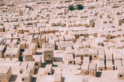 High angle view of cemetery on sunny day