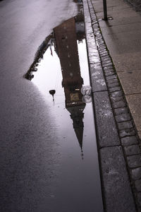 High angle view of puddle on street