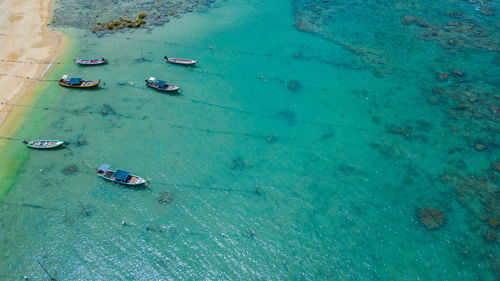 High angle view of boats in sea