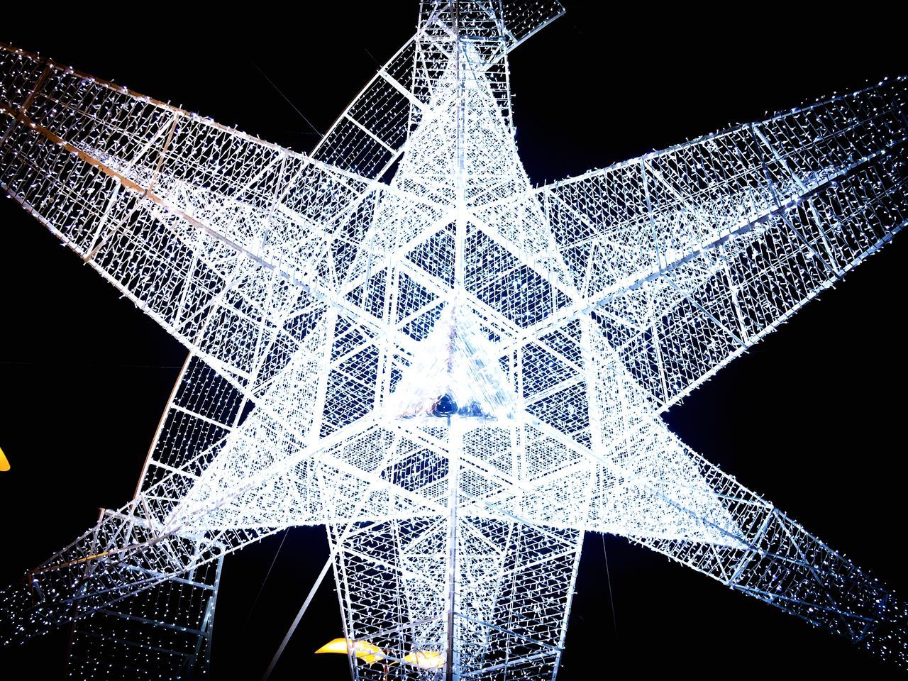 pattern, illuminated, night, christmas decoration, symmetry, low angle view, black background, no people, close-up, indoors