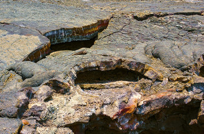 Close-up of rock formation against sky