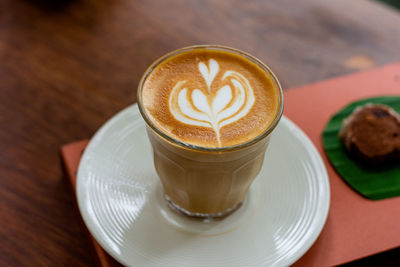 High angle view of coffee on table