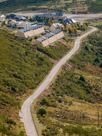 High angle view of countryside narrow road