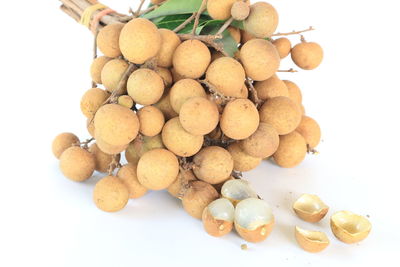 High angle view of berries against white background