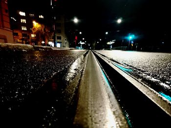 Railroad tracks at night