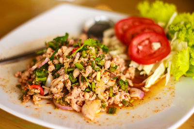 Close-up of meal served in plate