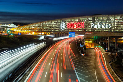 Light trails on road at night