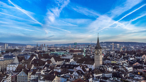 High angle view of cityscape against sky