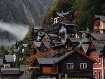 Houses by mountain at hallstatt