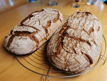 High angle view of bread on table