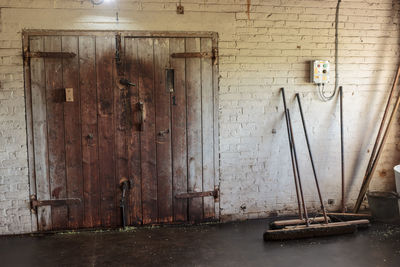 Old wooden door of building