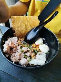 Close-up of meal served on table