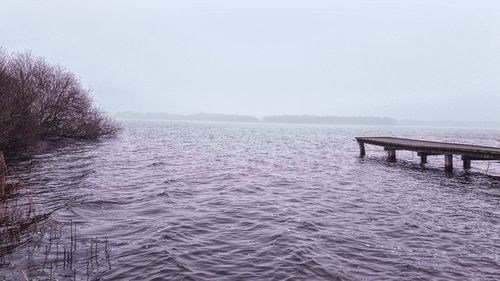 Scenic view of lake against clear sky during winter