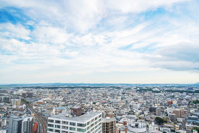 High angle view of city against sky