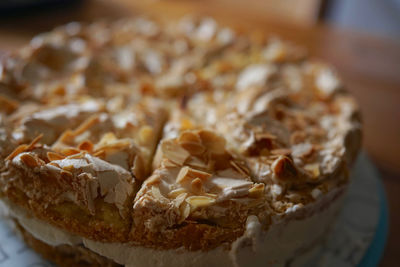 Close up of gooseberry meringue pie