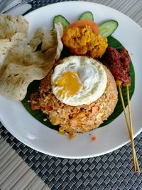 High angle view of breakfast served on table