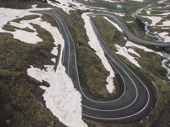 High angle view of mountain road during winter