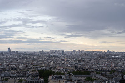 High angle view of cityscape against sky during sunset