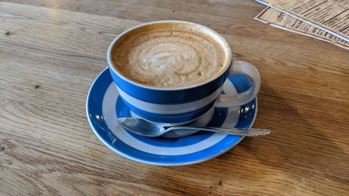 High angle view of coffee on table