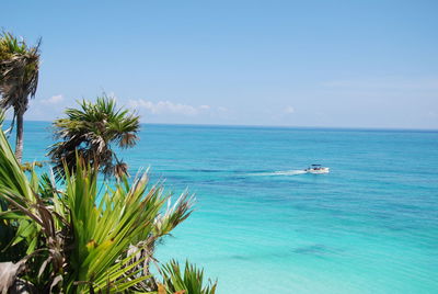 Scenic view of sea against blue sky