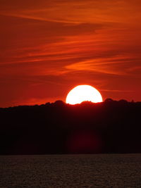 Scenic view of sea against orange sky