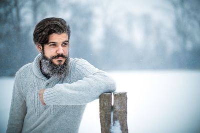 Portrait of a man on snow