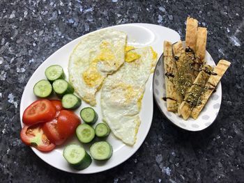 High angle view of food in plate