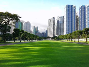 View of skyscrapers in city against sky