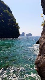 Scenic view of sea against clear sky