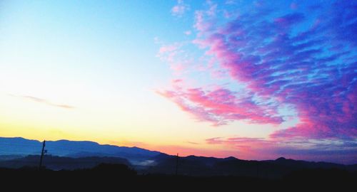 Scenic view of mountains against sky at sunset