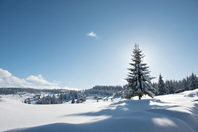 Scenic view of snow covered landscape against sky