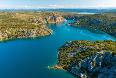 Aerial view of an estuary in krka national park, croatia