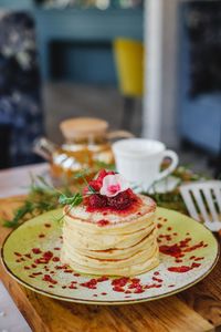 Close-up of dessert in plate on table