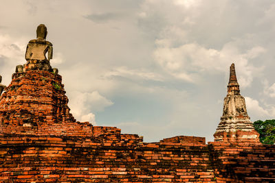 Low angle view of old building in ayutthaya province under the blue sky