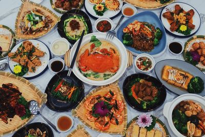 High angle view of food on table