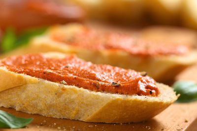 Close-up of bread on cutting board