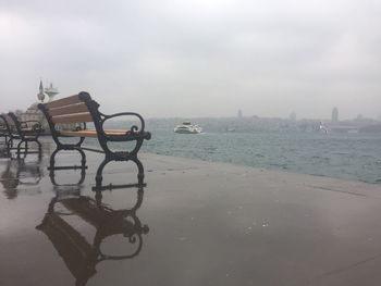 Scenic view of sea against sky in city