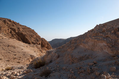 Scenic view of rocky mountains against clear sky